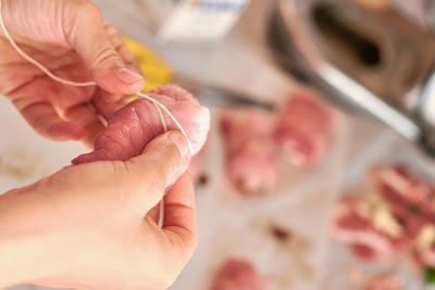 Close-up of hands working