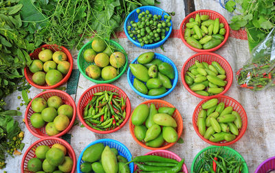 High angle view of fruits for sale in market