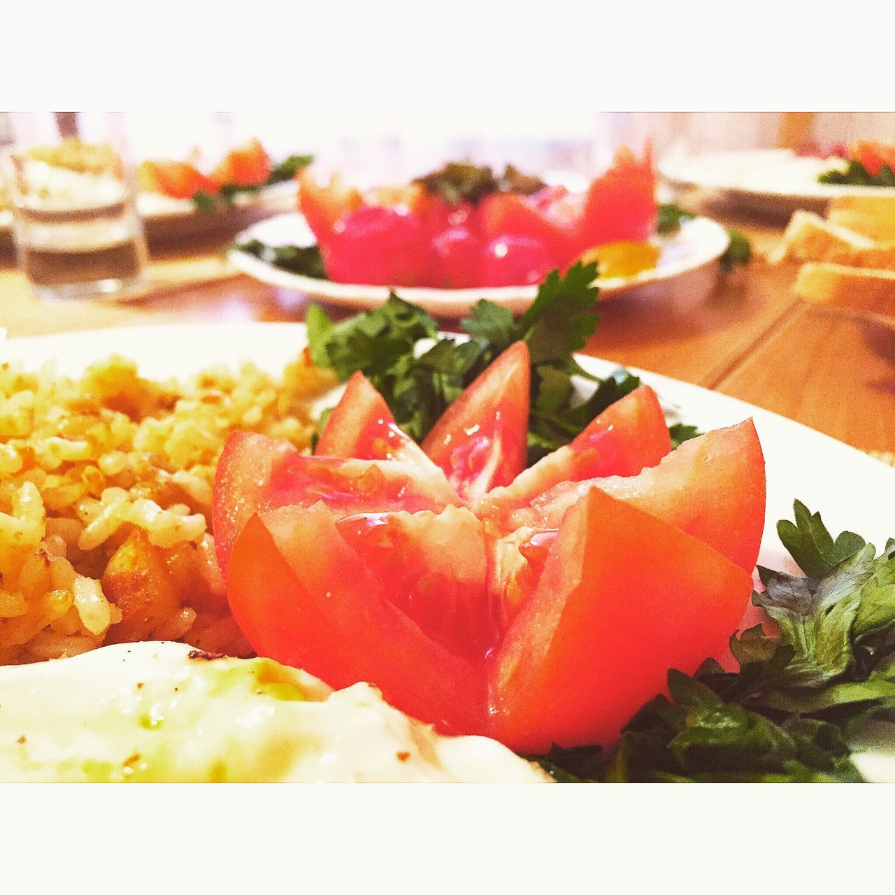 food, food and drink, freshness, healthy eating, close-up, indoors, still life, vegetable, ready-to-eat, red, focus on foreground, plate, slice, no people, selective focus, indulgence, organic, meal, tomato, table