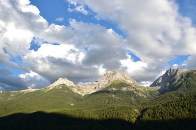 Scenic view of mountains against cloudy sky