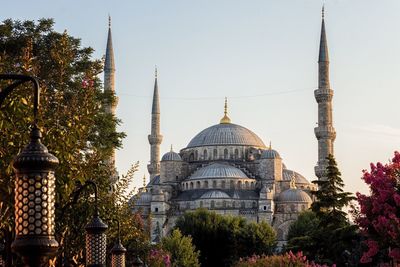 Low angle view of blue mosque against clear sky