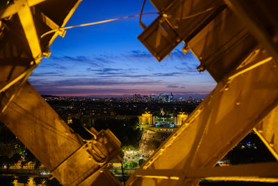 Aerial view of city buildings during sunset