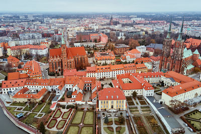 High angle view of buildings in city