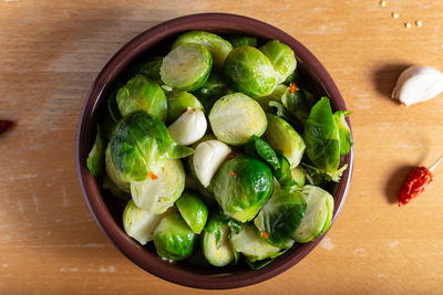 High angle view of food in bowl on table