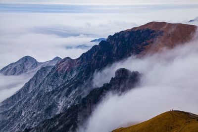 Scenic view of volcanic mountain against sky