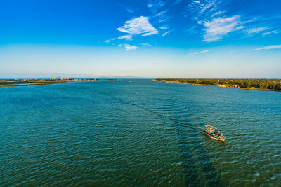 Scenic view of sea against blue sky