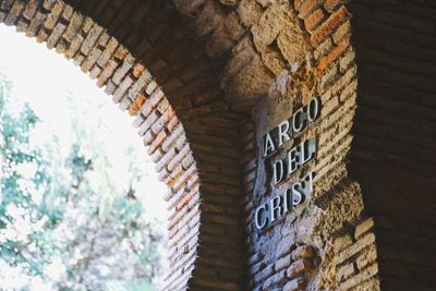 Low angle view of stone wall of old building