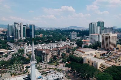 High angle view of cityscape against sky