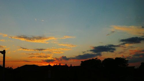 Low angle view of silhouette trees against sky during sunset