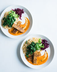 High angle view of food in plate on table