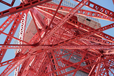 Low angle view of crane against sky