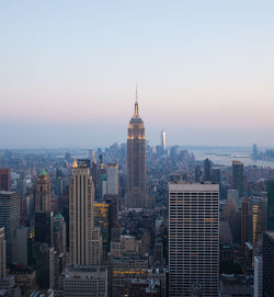 Manhattan city buildings high angle view in new york, usa.