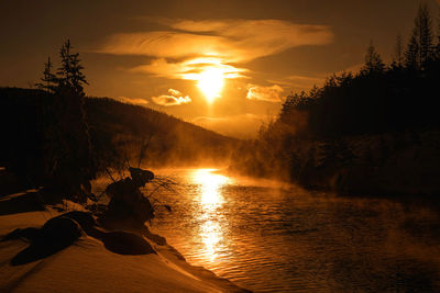 Scenic view of lake against sky during sunset