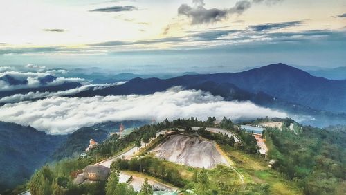 High angle view of landscape against cloudy sky