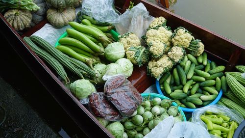 High angle view of vegetables in market
