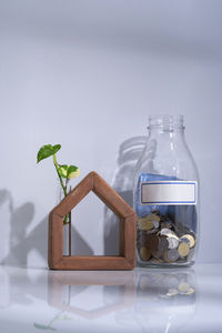 Close-up of glass jar on table