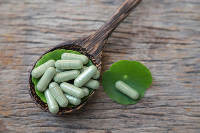High angle view of vegetables on table