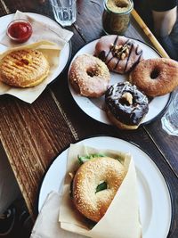 High angle view of breakfast on table