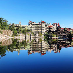 Reflection of buildings in lake