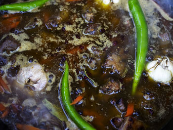 High angle view of soup in bowl