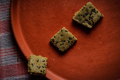 High angle view of bread on table