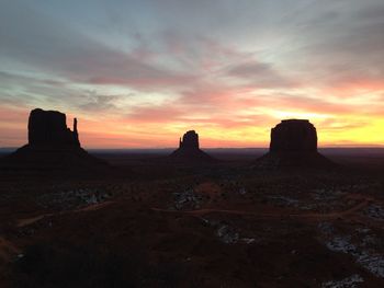 Scenic view of rock formations against sky during sunset