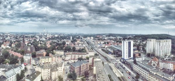 High angle view of cityscape against sky
