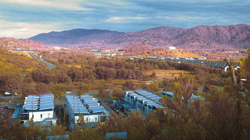 High angle view of townscape against sky