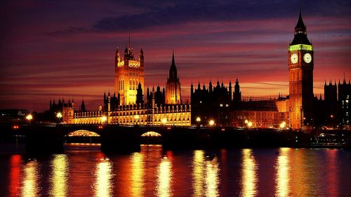 Big ben against cloudy sky at dusk