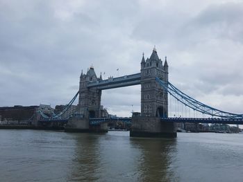 View of bridge over river against cloudy sky