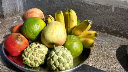 Close-up of fruits in plate