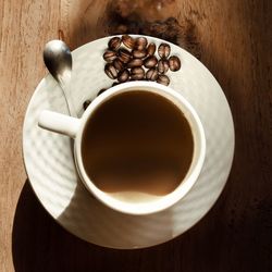 High angle view of coffee on table