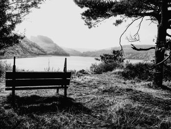 Empty bench on landscape