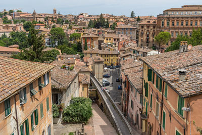 High angle view of buildings in town