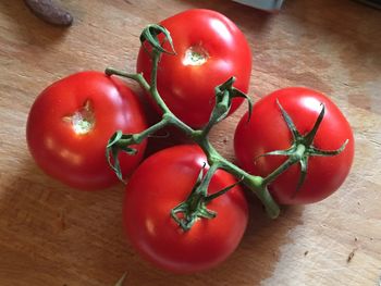 High angle view of tomatoes on table