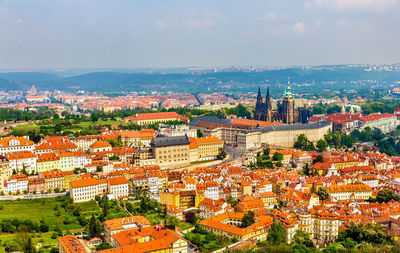 High angle view of townscape against sky