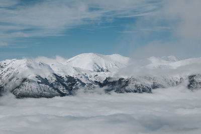 Scenic view of snowcapped mountains against sky