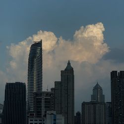 Buildings in city against cloudy sky