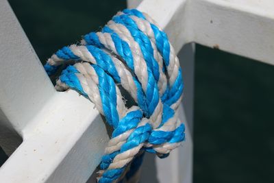 High angle view of blue rope