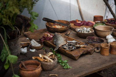 High angle view of food on table