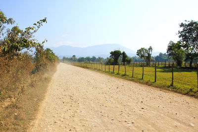 Road amidst agricultural field against sky