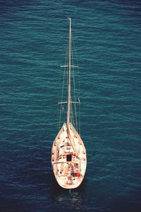 High angle view of ship sailing on sea