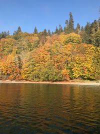 Scenic view of lake against sky during autumn