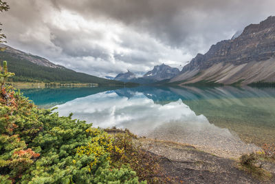 Panoramic view of lake and mountains against sky