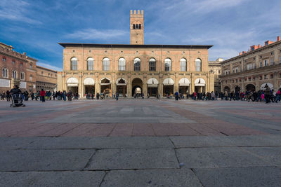 Group of people in town square