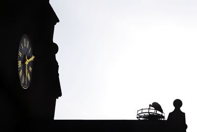 Low angle view of silhouette people on flowering against clear sky