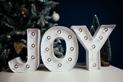 Close-up of christmas decoration on table