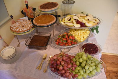 High angle view of fruits in bowl on table