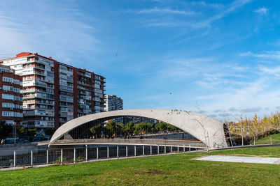 Modern concrete footbridge in madrid rio