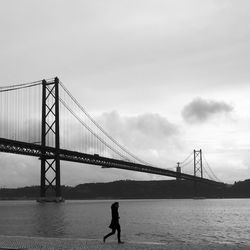 Suspension bridge over river